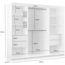 beautysofa Schwebetürenschrank VOX II 240 x 216 x 61 cm Grau
