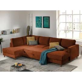 best mobilier Jake - Wohnlandschaft - mit Schlaffunktion und Bettkasten - 7-Sitzer - aus Cord - links Rostfarben