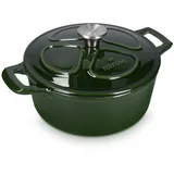 Navaris Gusseisen Topf - Gusseisen Bräter - Kochtopf 3,5l - Ø 24cm Schmortopf mit Deckel - Brotbacktopf - Brattopf - Für alle Speisen und Kochflächen - Grün