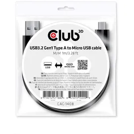 Club 3D USB-A auf Micro USB 1,0 m Schwarz
