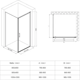 SoGood doporro Eck-Duschkabine 80x90x195cm Eckdusche ESG-Sicherheitsglas Milchglas Streifen inkl. beidseitiger Easy-Clean-Beschichtung Ravenna36MS-Plus - Transparent