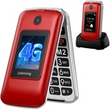 CHAKEYAKE Seniorenhandy Klapphandy Ohne Vertrag, 4G Seniorentelefon mit Groüe Tasten, Dual SIM Flip Phone Senioren Flip Handy mit 2.8" Groüe Bildschirm, SOS Notruftaste,1200mAh Akku,Ladestation(Rot)