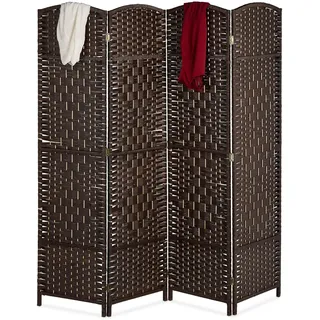 Relaxdays Paravent Raumteiler, HxB: 170x160 cm, Faltbarer Raumtrenner, 4-teiliger Sichtschutz, Holz & Papierseil, braun