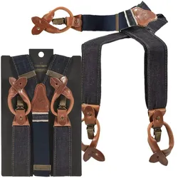Sir Redman Hosenträger Herren 35mm Denim Sturdy Stitch blau mit cognac