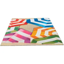 Sansibar Teppich SANSIBAR "Rantum Beach SA-019", bunt, B:300cm H:5mm L:400cm, Polypropylen, Teppiche, Teppich, Flachgewebe, modernes Design, Sonnenschirme, In- und Outdoor geeignet