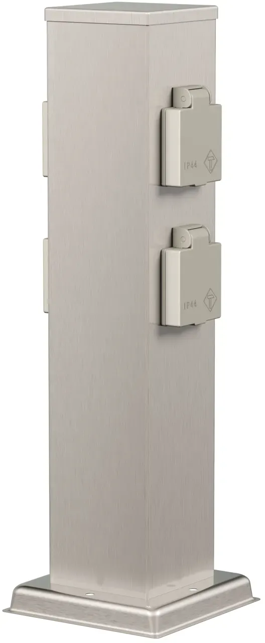 ledscom.de Garten Steckdosensäule POLLY für außen, IP44, 4-fach, Edelstahl, edelstahl, eckig, 40 cm
