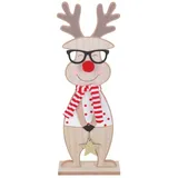 Trendline Weihnachtsaufsteller Holz Rentier 39 x 14 cm natur/rot