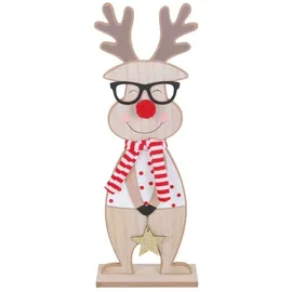 Trendline Weihnachtsaufsteller Holz Rentier 39 x 14 cm natur/rot