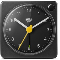 Braun Klassischer analoger Reisewecker mit Schlummerfunktion und Licht, kompakte