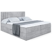 ALTDECOR Boxspringbett IDRIKO, Polsterbett mit Kopfteil und Bettkasten - Hart (H4) Matratze - 140x200 - Hellgrau Samt