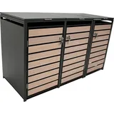DEGAMO Mülltonnenbox 198x80x116cm für Tonnen 120 und 240 Liter, Stahl anthrazit mit Türen Holzoptik