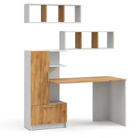 Vicco Schreibtisch-Set Tomy, Weiß/Goldkraft Eiche, 150 x 59 cm 3er Set da 2 Regale+schreibtisch, Vicco