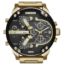 Chronograph DIESEL "MR. DADDY 2.0", gold (goldfarben), Armbanduhren, Herren, Quarzuhr, Armbanduhr, Herren, Datum, Stoppfunktion, mehrere Zeitzonen
