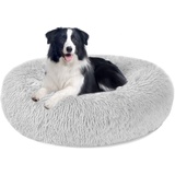 Hundebett Katzenbett Flauschig Rund aus Plüsch - Donut Kuscheliges Hundekissen Hundekorb Waschbar S/M/L/XL/XXL für Kleine, Mittelgroße und Große Hunde, Katzen und Andere Haustiere (XXL-80cm, Hellgrau)