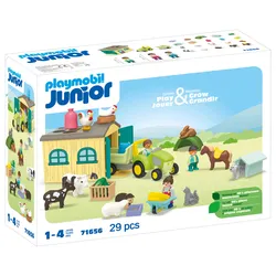 PLAYMOBIL 71656 JUNIOR 1.2.3: Bauernhof-Abenteuer mit Traktor, Anhänger und tierischen Freunden