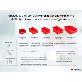 Proregal Wandleiste mit 4x Rote Sichtlagerbox 3.0 mit Abdeckung | HxBxT 12,6x60,5x23,6cm | Wandhalterung, Kleinteileaufbewahrunghalterung