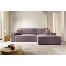 Selsey Sofa Ecksofa Eckcouch Schlafsofa Couch Mit Schlaffunktion und Bettkasten, Ottomane Rechts Cordbezug in Rosa