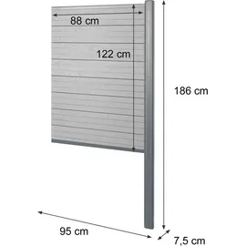 MCW WPC-Sichtschutz Savoie, Zaun Windschutz, Alu-Pfosten zum Einbetonieren ~ Erweiterungselement schmal, 95cm grau