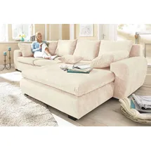 Home Affaire Ecksofa Cara Mia 325x87x183 cm Luxus-Microfaser Vintageoptik Recamiere beidseitig ohne Bettfunktion beige (creme), (54154831-0)