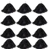 CRIVERS 12pc Cheerleading Pom Poms, Cheerleader Pompons für Ball Dance Kostüm Night Party Sports (schwarz, 30g)