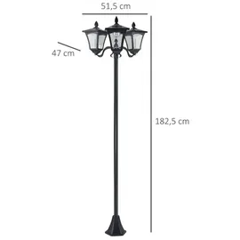 Outsunny Solar Gartenleuchte mit 3 Lampen 51,5 x 182,5 cm schwarz