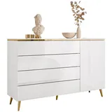 ALLHOUSE24 Kommode PEONY 140 weiß Hochglanz Goldchrom Beine Schubladen Sideboard BERLIN, Breite 140 cm weiß