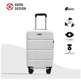 Super Solu Hartschalen-Trolley Hartschalenkoffer aus Smart PC recyceltem Material / Reisekoffer, 4 Rollen, M/20 Zoll, Weiß, DESIGN AWARD, TSA-Zahlenschloss weiß