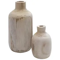Spetebo Holz Blumenvase 2er Set mit bauchiger Form -
