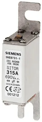 Siemens 3NE8721-1 SITOR-Sicherungseinsatz, mit Anschraublaschen, NH000, In: 100 A, aR 3NE87211 - 10 Stück