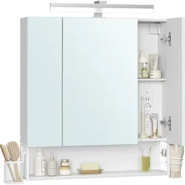VASAGLE Badschrank mit Steckdosen, und 3 Türen, wolkenweiß