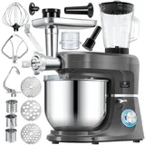 Kesser KESSER® 3 in 1 Universal Küchenmaschine K-KM 3000 mit Fleischwolf Knetmaschine Multifuntionale Rührmaschine 5,5L Schüssel mit 3 Rührwerkzeuge 1,5L Entsafter Wurst Set Pasta & Plätzchenformen