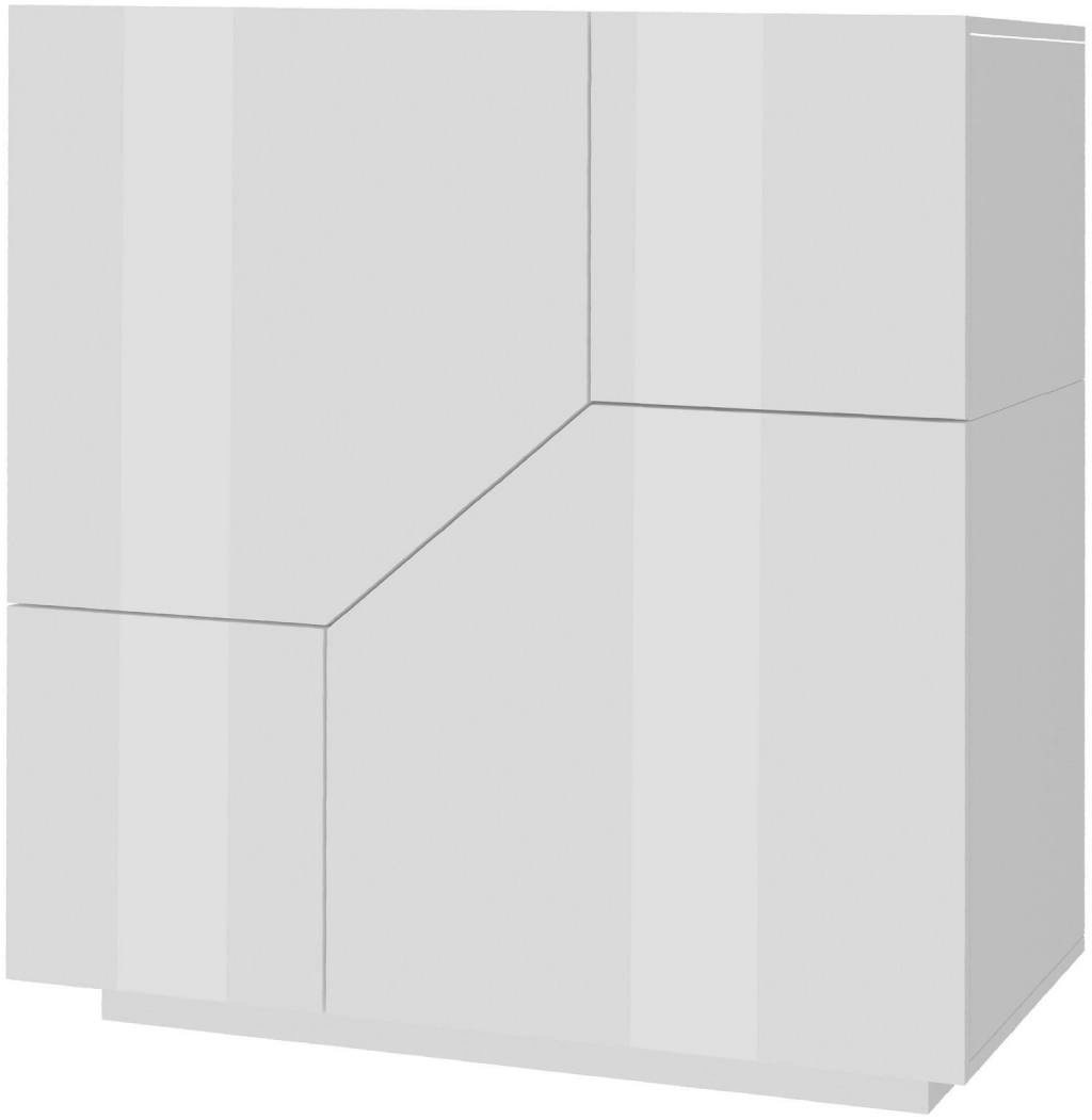 Dmora Kommode Domenico, Küchen-Sideboard mit 2 geometrischen Türen, Wohnzimmer-Buffet, Küchen-Sideboard, cm 79x43h86, glänzend weiß