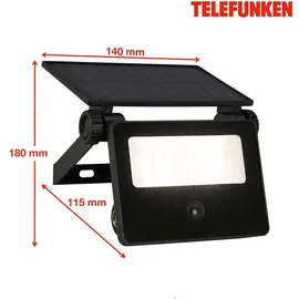 Telefunken LED Strahler Solar mit Bewegungsmelder, Dämmerungssensor, 1000 Lumen, Baustrahler, Außenlampe, Außenleuchte, Akku, Außenwandleuchte, Außenstrahler, 14x11,5x18 cm, Schwarz