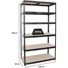 Proregal Schwerlastregal Metall 220x120x60 cm schwarz 6-Ebenen