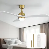 Sofucor 132cm Deckenventilator mit Beleuchtung, Massivholz Deckenventilator mit Licht und Fernbedienung, DC, 3 Farbtemperatur, Timer, 6 Geschwindigkeiten, Sommer Winterbetrieb für Schlafzimmer