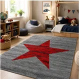 Vimoda Teppich Wohnzimmer Stern Muster Rot, Rechteckig, Läufer Rot Stylish Jugendzimmer Kurzflor grau|rot 80 cm x 250 cm