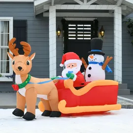 Homcom Aufblasbarer Weihnachtsmann auf Schlitten mit Schneemann