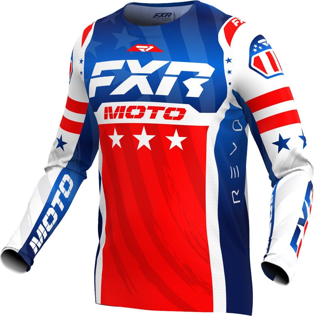 FXR Revo Pro Liberty LE Motorcross shirt, wit-rood-blauw, 2XL Voorman