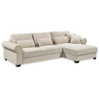 Stella Trading Angelina Ecksofa mit Schlaffunktion in Cord-Optik, Cream - Moderne Eckcouch in L-Form mit Bettkasten - 318 x 197 cm (B/H/T)
