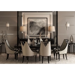 Casa Padrino Luxus Art Deco Esszimmer Set Grau / Schwarz / Silber - 1 Art Deco Esstisch & 6 Art Deco Esszimmer Stühle - Art Deco Esszimmer Möbel - Luxus Qualität