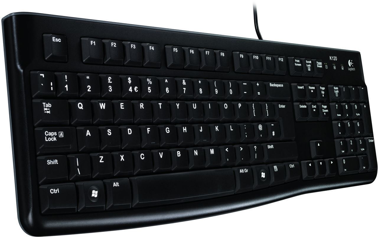 Logitech K120 Business Tastatur, kabelgebunden, USB, schwarz mit Spritzwasserschutz und nahezu geräuschlosem Anschlag, DE-Layout