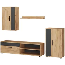 Vicco Vicco, Wohnwand, Wohnwand Berno, Goldkraft Eiche/Anthrazit, 4er Set