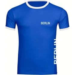 multifanshop Kontrast T-Shirt - Berlin blau - Brust & Seite - Druck weiß - Männer