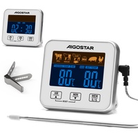 Aigostar Elliott - Fleischthermometer, Bratenthermometer, Digitales Küchenthermometer mit Zeitmesser für Smoker, LCD-Hinterleuchtung, Grillthermometer mit Alarmfunktion, schnelle und genaue Messungen.