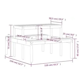 vidaXL Picknicktisch 110x134x75 cm Massivholz Kiefer