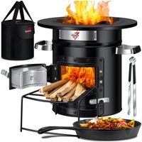 Kesser KESSER® Raketenofen Inkl. Grillpfanne aus Gusseisen mit Tragetasche, Dutch Oven BBQ Rakete Holzofen Camping Campingkocher Campinggrill, Edelstahl