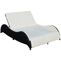 Furnicato Doppel-Sonnenliege mit Auflage Poly Rattan Schwarz,
