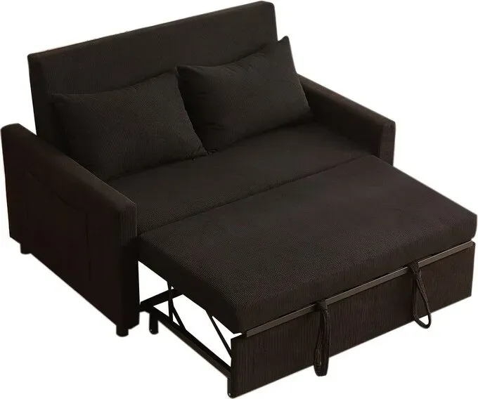 2-Sitzer Schlafsofa, 3-in-1 umwandelbares Sofa mit ausziehbarem Bett, Set aus Cordstoff mit verstellbarer Rückenlehne & Seitentaschen, für Wohnzimmer, Gästezimmer, Apartment, Schwarz