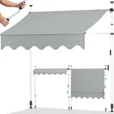 tillvex Klemmmarkise mit Handkurbel Balkon | Balkonmarkise ohne Bohren | Markise UV-beständig & höhenverstellbar | Sonnenschutz Terrasse & Garten wasserdicht (Hellgrau, 350cm)