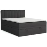 dein schlaf 24 BOXBETT DAVID 160/200 Velour Anthrazit mit einer Matratze H4 - Dunkelgrau